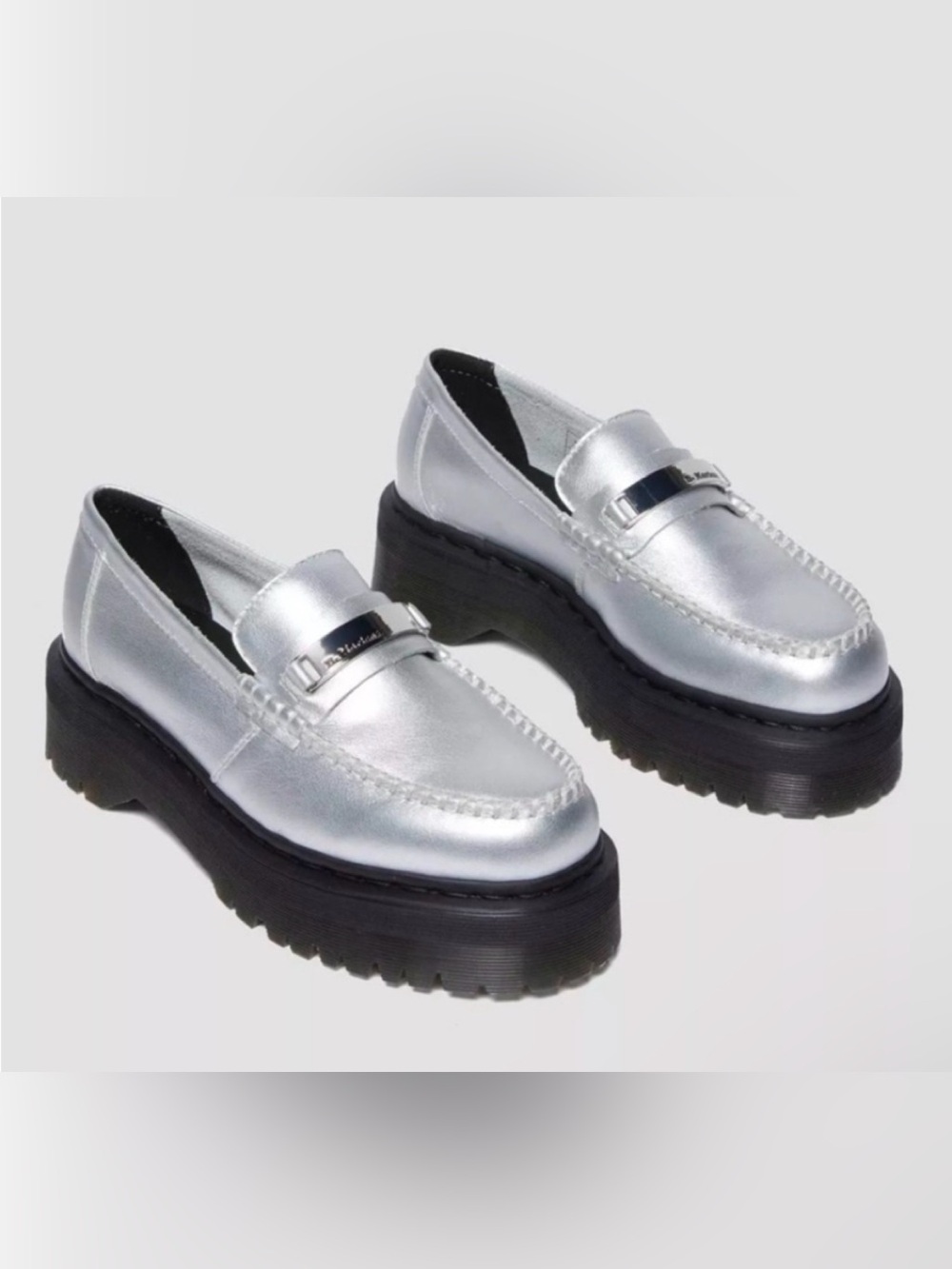 DR Martens Penton ll Quad Silver Metallic Leather Loafers Platform M 9